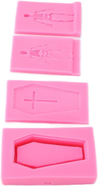 Igeteck Halloween Silikonform 3D Sarg und Skelett in Pink, Antihaft Muffin-Tray aus Silikon - Bild 1