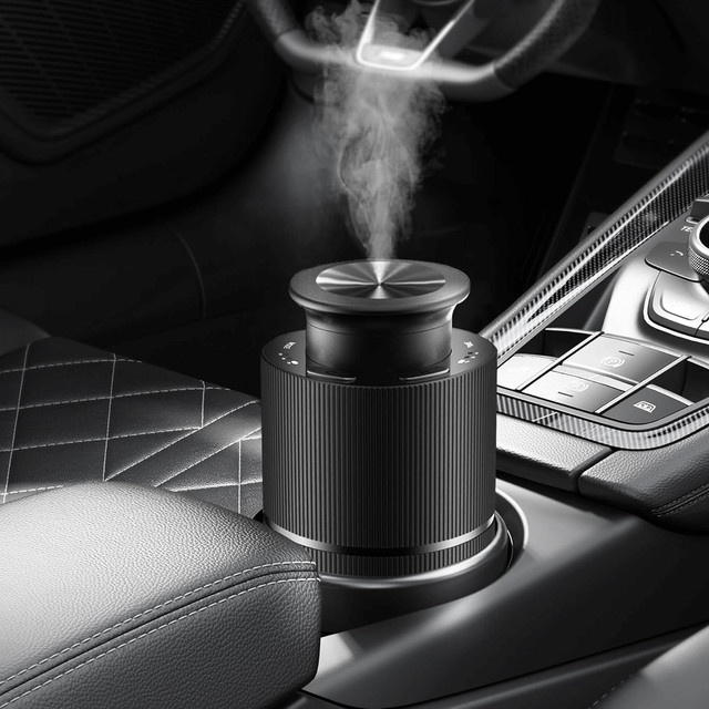 HAOYUNMA Intelligenter Auto-Lufterfrischer in Silber, batteriebetriebener wasserloser Aromadiffusor für ätherische Öle mit Timer und Duftfach - Bild 1