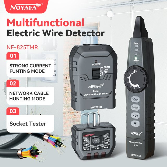 NOYAFA Netzwerkkabeltester NF-825TMR Kabelfinder und Kabeltracker für Hoch- und Niederspannungskabel in Schwarz - Bild 1