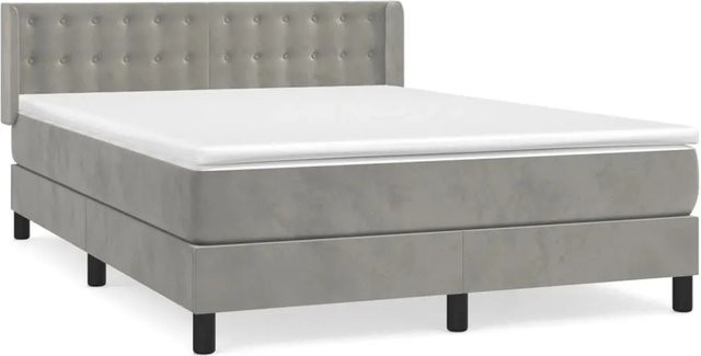 vidaXL Boxspringbett mit Matratze in Hellgrau, Hybrid-Design mit Taschenfederkern und Samtbezug, B/T: 140 x 190 cm - Bild 1