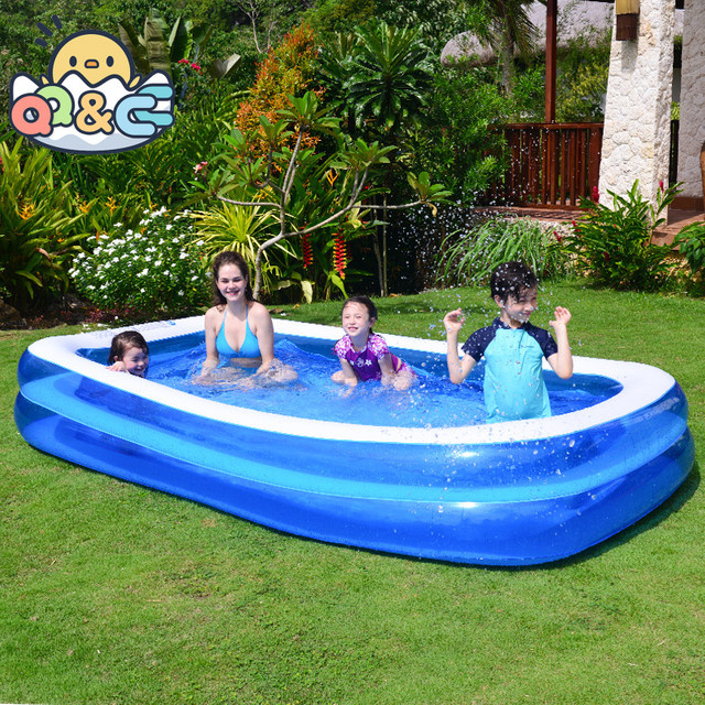 Aufblasbares rechteckiges Kinderplanschbecken aus PVC mit Meerestier-Motiv in Blau, Breite: 260 cm - Bild 1