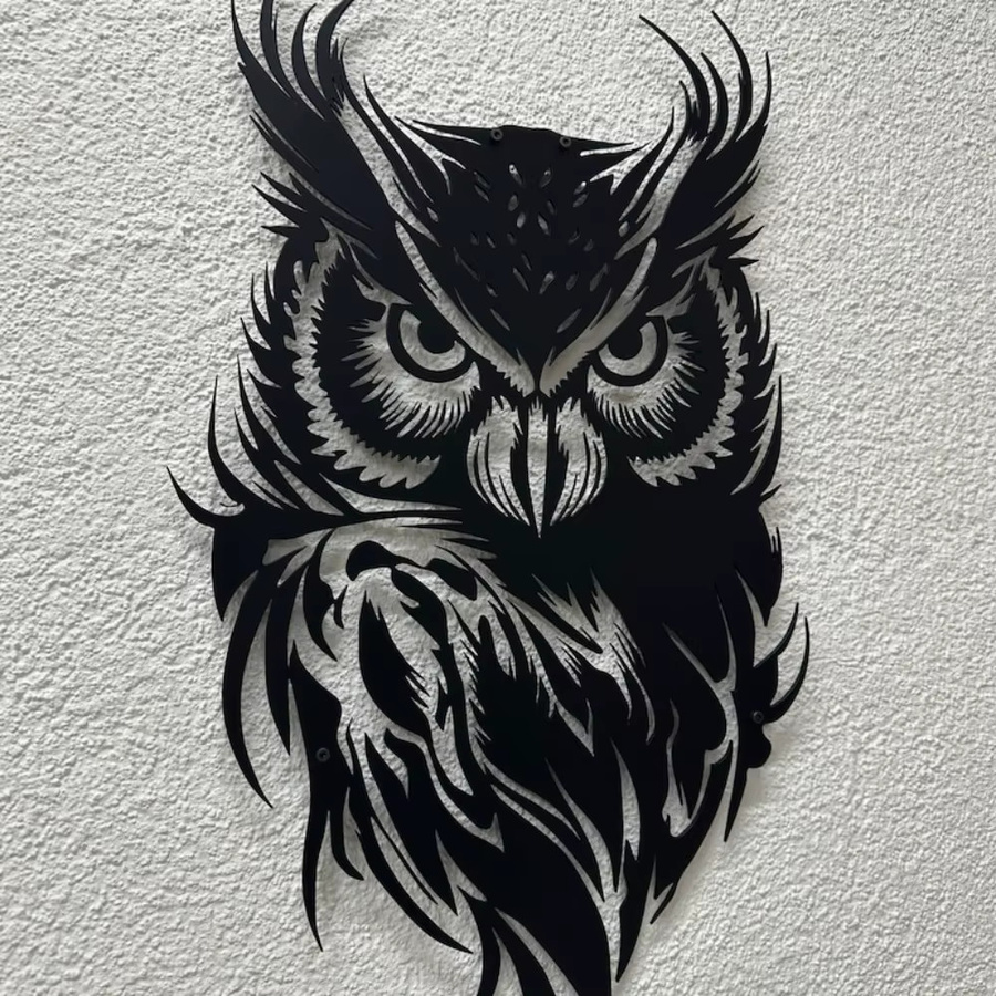 CIFBUY Moderne Eulen-Metallwandkunst in Schwarz als dekorative Wanddekoration für Wohnzimmer, Büro und Außenbereich - Bild 2