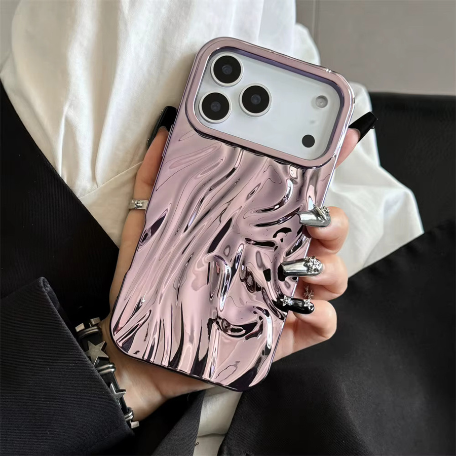 Goldene 3D Water Ripple Schutzhülle für Apple iPhone 17 Air 16E 16 15 14 13 12 11 Pro Max aus galvanisiertem TPU Soft Cover - Bild 2