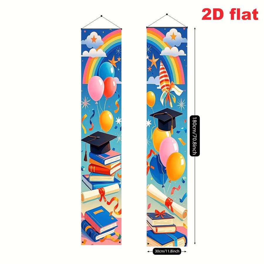 VIKAMA Abschlussbanner zur Partytürdekoration mit Ballon, Feuerwerk und Regenbogen-Design in Multicolor - Bild 2