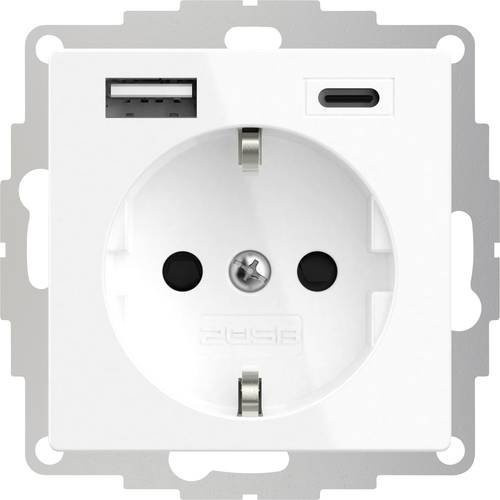 2USB 1fach Schutzkontakt-Steckdose mit USB-Ladeausgang, erhöhter Berührungsschutz, VDE IP20, Reinweiß (RAL 9010) - Bild 1