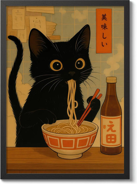 Japanisches Poster Nudelkatzen-Dieb Anime-Illustration mit Katzen und Ramen in Mehrfarbig von SHENCHEN - Bild 1