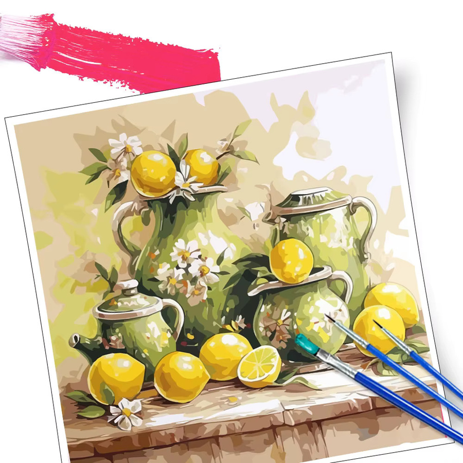 HUACAN Malen nach Zahlen, Sonnenblumen, Obst, Zitrone, 4-teiliges Set, Leinwand - Bild 2