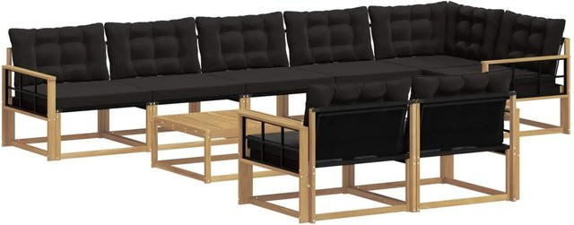 vidaXL Outdoor-Sofagarnitur aus Akazienholz und Textilene, 9-teiliges Set, Weiß-Schwarz, B/T/H: 79 x 79 x 37 cm - Bild 1