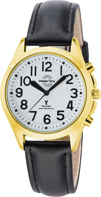 Master Time Damenuhr, Sprechende Funkuhr, Quarz, Leder, 38 mm, Gold - Bild 1