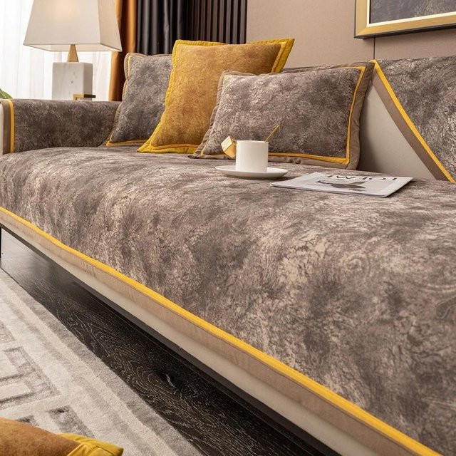 Luxuriöses Sofakissen aus holländischem Samt mit goldenem Rand von Your Warm Home, rechteckiges Sitzkissen in Grau, B/H: 120 x 90 cm - Bild 1