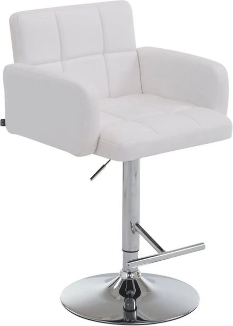 DELUKE Barhocker SUTUN, Barstuhl aus Kunstleder in Weiß mit silbernem Gestell, höhenverstellbar, drehbar mit Lehne, B/T/H: 60 x 56 x 93 cm - Bild 1