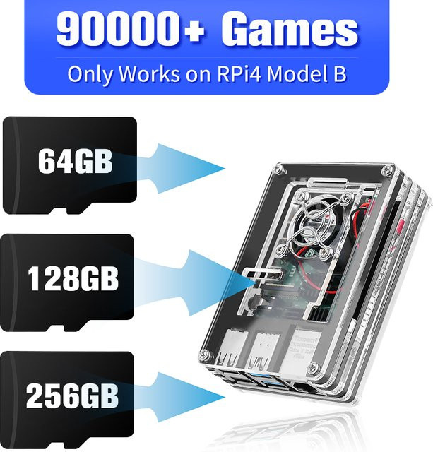 JMachen MicroSD Speicherkarte für Raspberry Pi 4 Modell B mit 64 GB, vorinstallierte 60+ Emulatoren und über 90000 Retro-Spiele, Schwarz - Bild 1