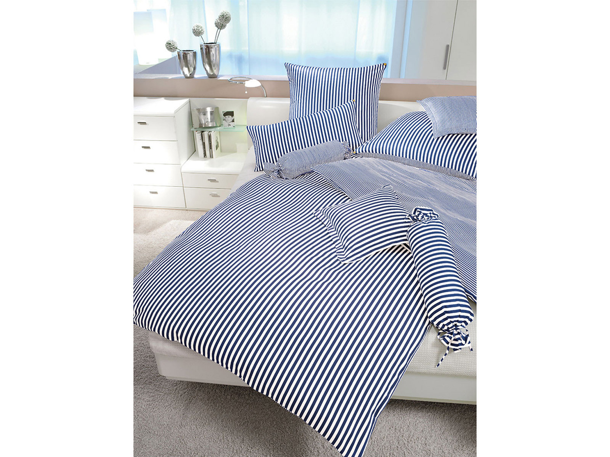 Janine Modern Classic 3912 Bettwäsche aus Mako-Satin, blau gestreift, atmungsaktiv und reversibel, Kissenbezug 40 x 80 cm - Bild 1