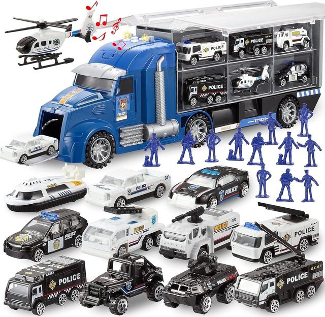 Discover Intime Polizei Rettung LKW Spielzeug Auto Transporter, mit Geräuschen und Lichtern, ab 3 Jahren - Bild 1
