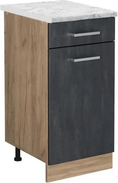 Vicco Küchenunterschrank R-Line Schubladenschrank in Schwarz Beton und Marmor mit Eiche Korpus, Breite: 40 cm - Bild 1