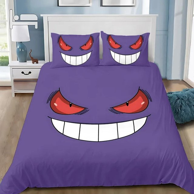 Bettwäscheset Lodestar mit Cartoon Böse Gengars Motiv, 2-teiliges Set aus Bettbezug und Kissenbezug in Lila, Material Mikrofaser Polyester, Breite: 70 cm, Länge: 130 cm - Bild 1