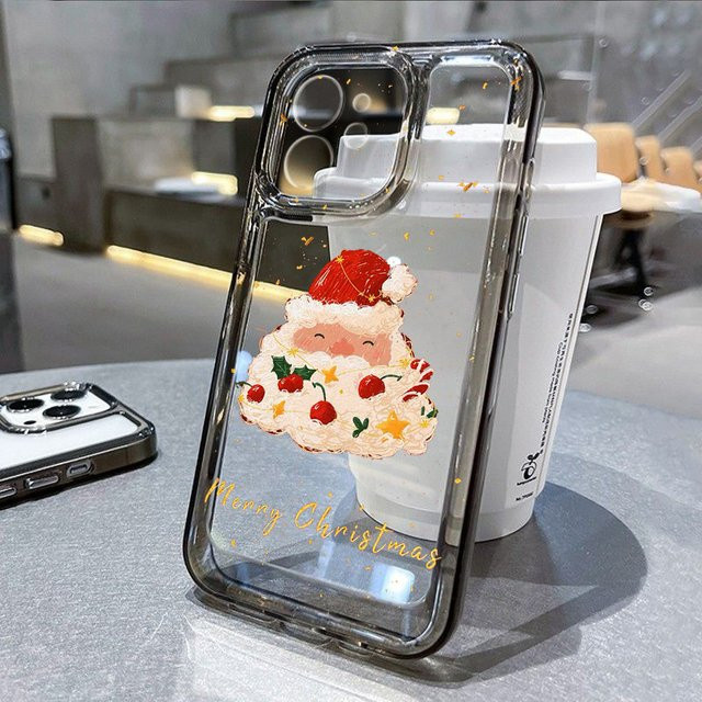Caynes Handyhülle mit Weihnachtsmann, Elch und Hirsch Motiv für iPhone, stoßfeste TPU Schutzhülle, transparent - Bild 1