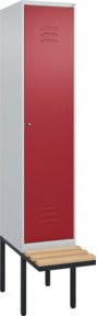C+P Spind Classic PLUS Garderobenspind mit Sitzbank, 1 Abteil, Zylinderschloss, 4 Garderobenhaken, mittige Trennwand, auskragende Sitzbank, Farbe: Grau/Rot/Schwarz, B/T/H: 212 x 40 x 81,5 cm - Bild 1