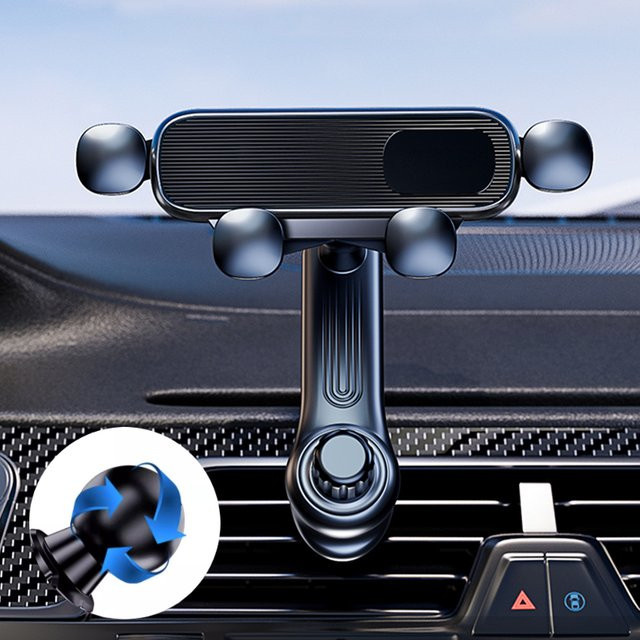 Auto-Telefonhalter für Lüftungsschlitze mit Schwerkraft-Teleskop-Funktion und 360-Grad-Drehung in Schwarz, passend für Smartphones von 4,7 bis 7 Zoll - Bild 1