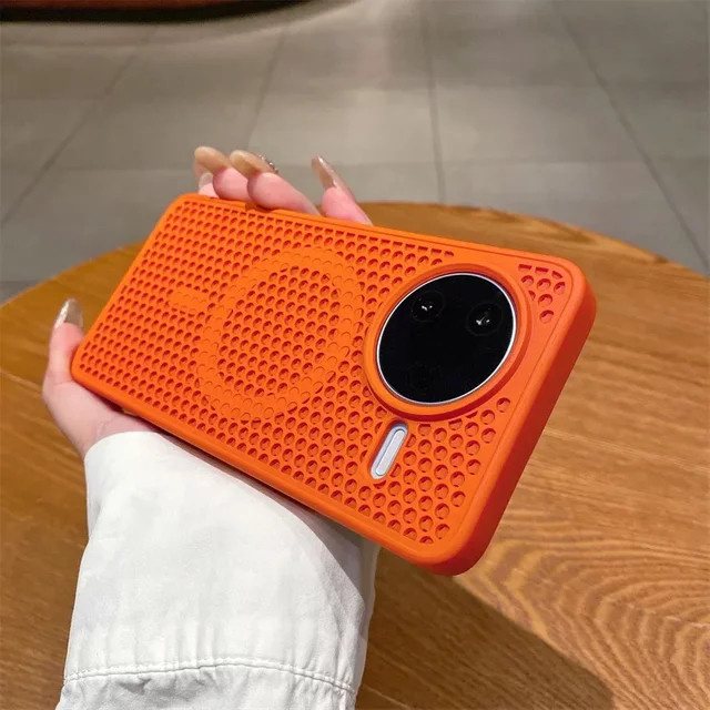 MagSafe kompatible Schutzhülle für Xiaomi POCO F7 Ultra und POCO F7 Pro mit Mesh-Wärmeableitung und Stoßschutz in Grau und Orange - Bild 1