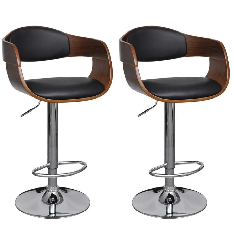 vidaXL Barhocker 2er Set aus Bugholz und Kunstleder in Schwarz und Braun - Bild 2