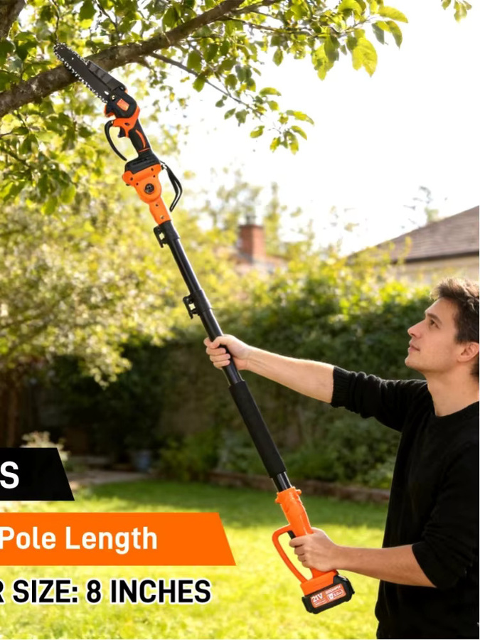 Drillpro Akku Astschere mit 8 Zoll Bürstenloser Kettensäge und 2m Teleskopstange, Orange - Bild 6