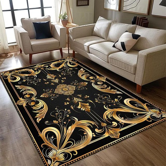 Lodestar Teppich Gold und Schwarz, Waschbarer und Rutschfester Bereichsteppich aus Polyester, B/B: 40 x 60 cm - Bild 1