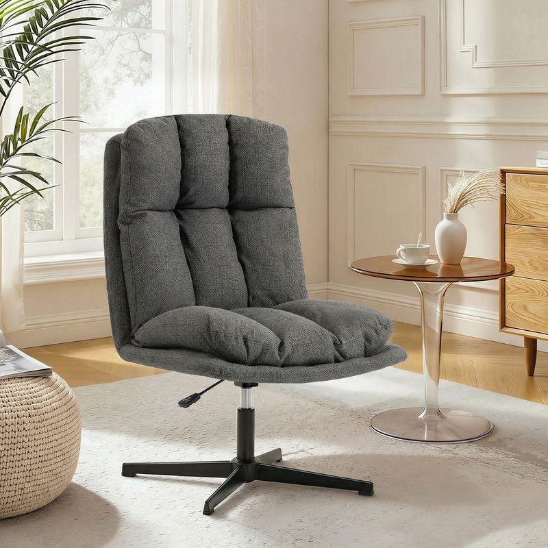 HOMCOM Loungesessel drehbar und höhenverstellbar in Dunkelgrau mit Leinenoptik und Metallbeinen - Bild 2