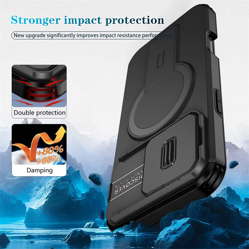 MagSafe Magnetische Schutzhülle für iPhone 16 15 14 13 12 11 Pro Max Plus 16e mit Kamera-Schutz und integriertem Standfuß in Schwarz - Bild 6
