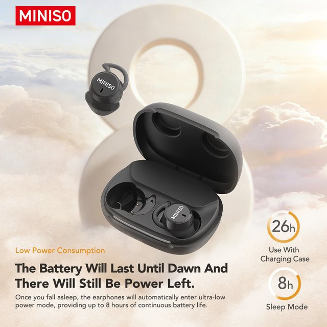 MINISO MS217 TWS Mini-Schlaf-Ohrhörer in Schwarz mit Bluetooth 6.0, KI-Übersetzer für 134 Sprachen und ENC Geräuschunterdrückung, ultraleichte In-Ear-Kopfhörer - Bild 1
