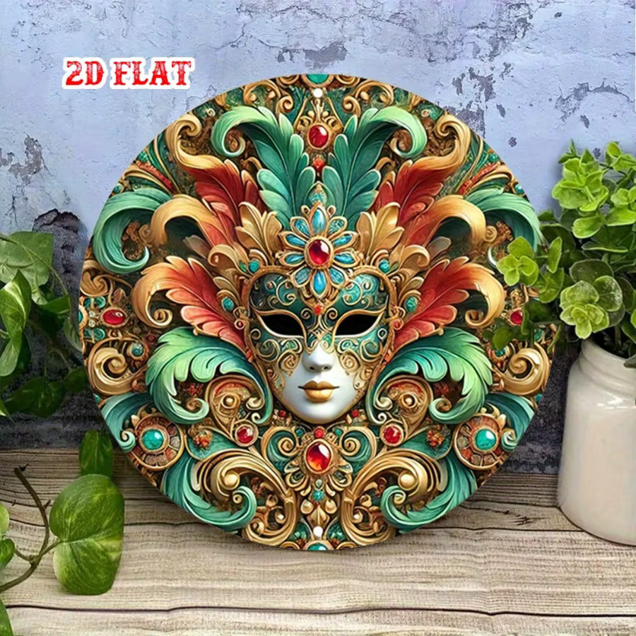 Venezianische Maske Wandkunst aus Metall von CIFBUY, runde Wanddekoration im rustikalen Design mit Federverzierungen, Mehrfarbig, Durchmesser: 20 cm - Bild 3