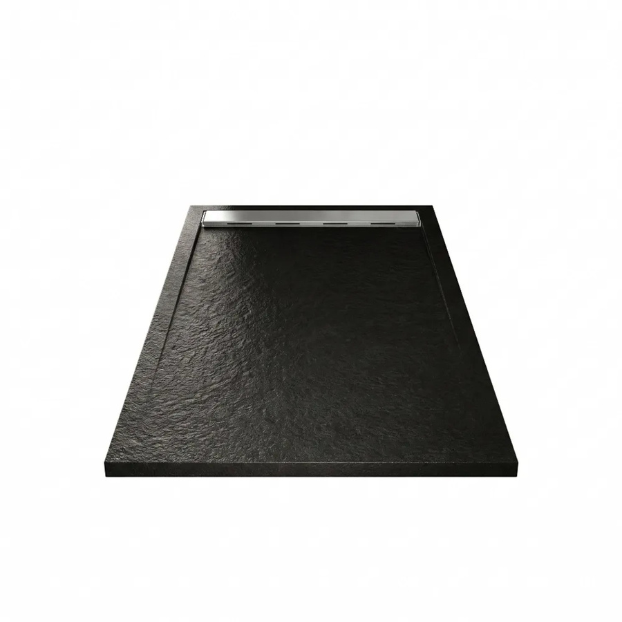 Mirlo Duschwanne Ribera aus Mineralguss in Schwarz mit Chrom-Ablaufschutz, B/B/H: 120 x 90 cm - Bild 2