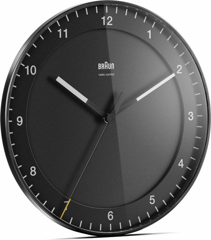 67094 Funkwanduhr analog in Schwarz und Braun, rund und geräuschlos mit Glasoberfläche - Bild 1