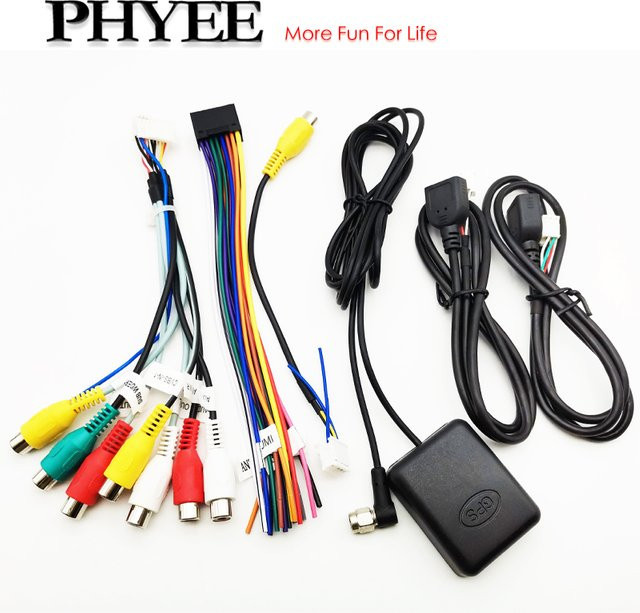 PHYEE Universeller 16-poliger Kabelbaum mit USB-C, GPS-Antenne und RCA Video-Audio-Eingang für Android Auto Autoradios - Bild 1