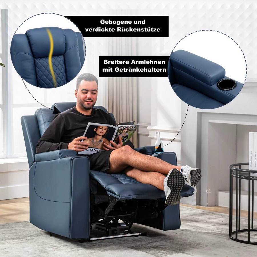 COMHOMA Relaxsessel mit Liegefunktion, Massagefunktion und LED-Beleuchtung in Blau - Bild 6