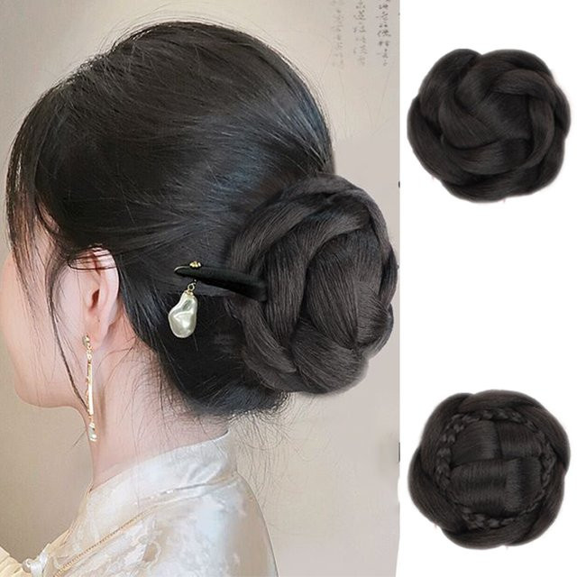 allaosify Synthetische Kugelkopf-Perücke, Blütenknospe, Dutt, Hanfu-Stil - Bild 1
