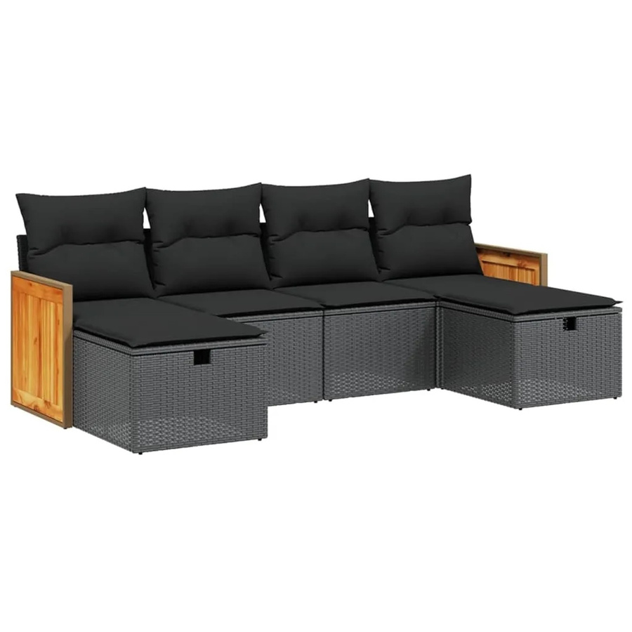 vidaXL 6-tlg Garten-Sofagarnitur aus Poly-Rattan mit Kissen, Schwarz, B/T/H: 62 x 69 x 55 cm - Bild 2