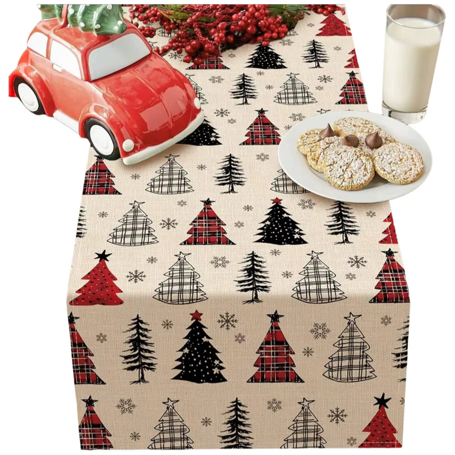 JIT Tischläufer mit Weihnachtsmotiv in Rot, Schwarz und Beige für deine Tischdekoration - Bild 5
