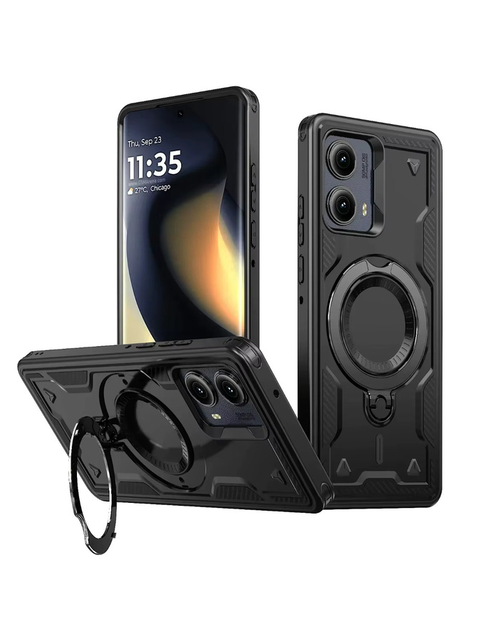 Magnetische Schutzhülle für Motorola Moto G Play, EDGE 5G, G Stylus, G5G und G Power 2024 in Schwarz mit Ständer und kabellosem Laden - Bild 5