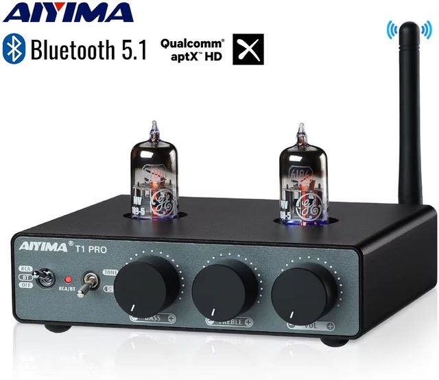 AIYIMA T1 PRO Vakuumröhrenvorverstärker HiFi Stereo Verstärker mit Bluetooth und Bass-Höhensteuerung in Schwarz - Bild 1