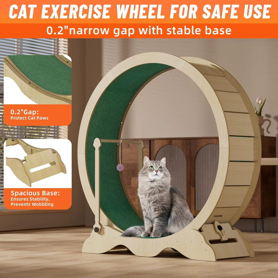 Studyset Katzen-Übungsrad mit leisen TPE-Rollen und abnehmbarem Teppichboden-Laufsteg in Beige/Braun inklusive Katzen-Teaser - Bild 3