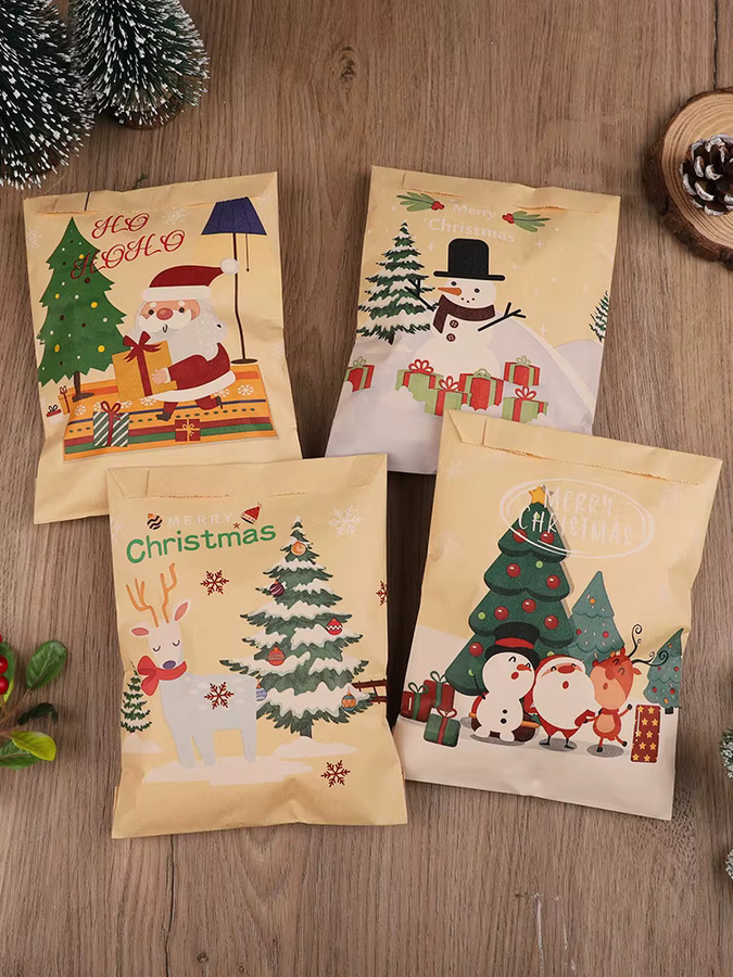 24 Stück Weihnachtliche Geschenktüten aus Kraftpapier mit Santa Claus Motiv für Süßigkeiten und Kekse in Braun und Mehrfarbig - Bild 5