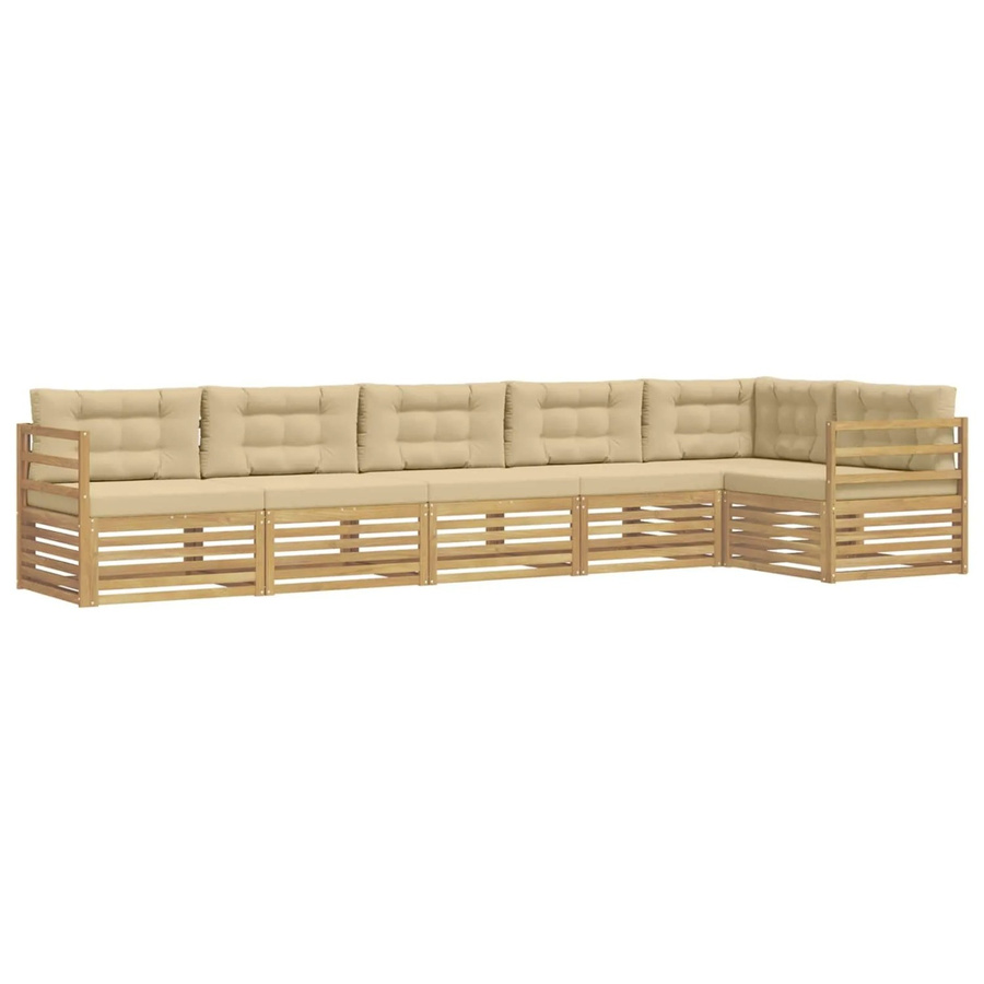 vidaXL Outdoor-Sofagarnitur aus Akazienholz in L-Form mit Polstern, 6-teiliges Gartenmöbel-Set in Weiß und Beige, B/T/H: 404 x 166,5 x 73 cm - Bild 2
