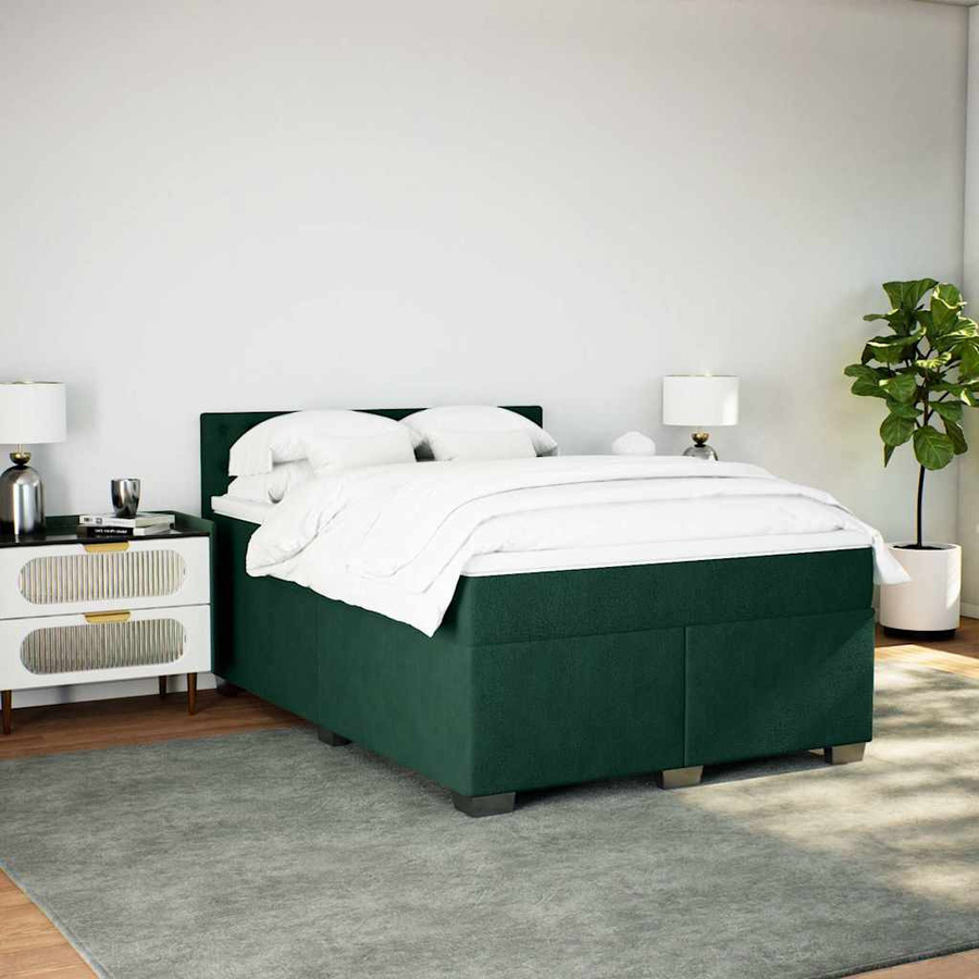 vidaXL Boxspringbett mit Matratze aus Samt in Dunkelgrün, B/T/H: 140 x 200 cm - Bild 4