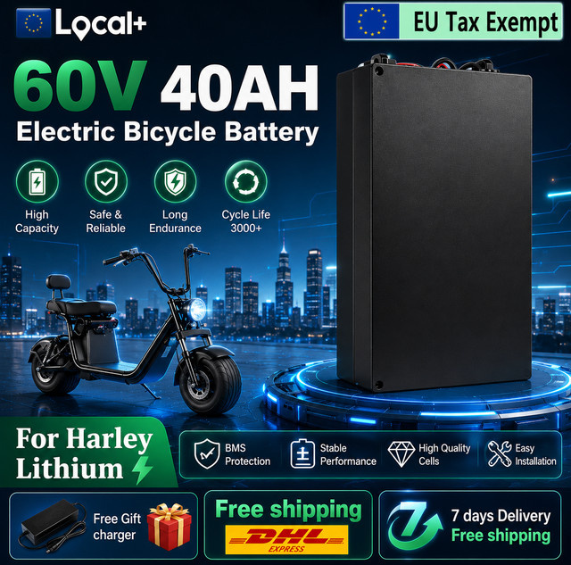 Lithium-Ionen-Akku für Harley E-Motorrad, 60V, Schwarz, mit integriertem BMS und 18650 Zellen - Bild 1