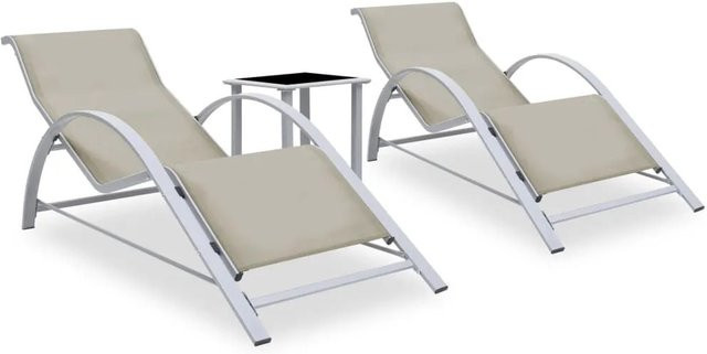 Furnicato Sonnenliegen Set aus 2 Stück mit Tisch aus Aluminium in Cremeweiß - Bild 1