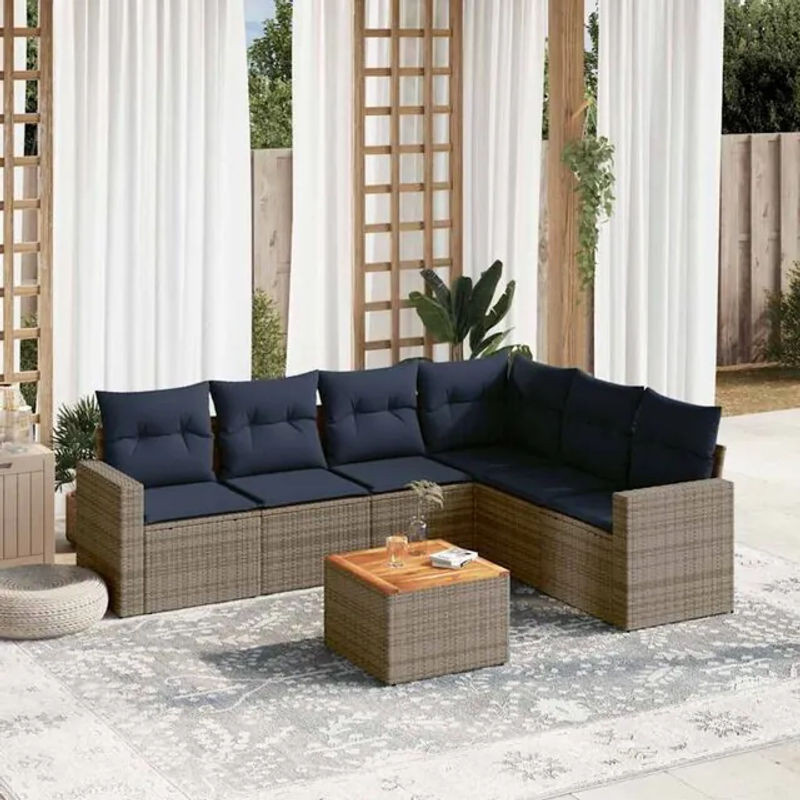 7-teilige Garten-Sofagarnitur aus Poly-Rattan mit Kissen in Grau von vidaxl - Bild 1
