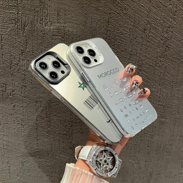 Stoßfeste Handyhülle mit Marokko-Flagge für iPhone 11 bis iPhone 17 Pro Max Plus, matte Rückseite, transparent/weiß - Bild 1