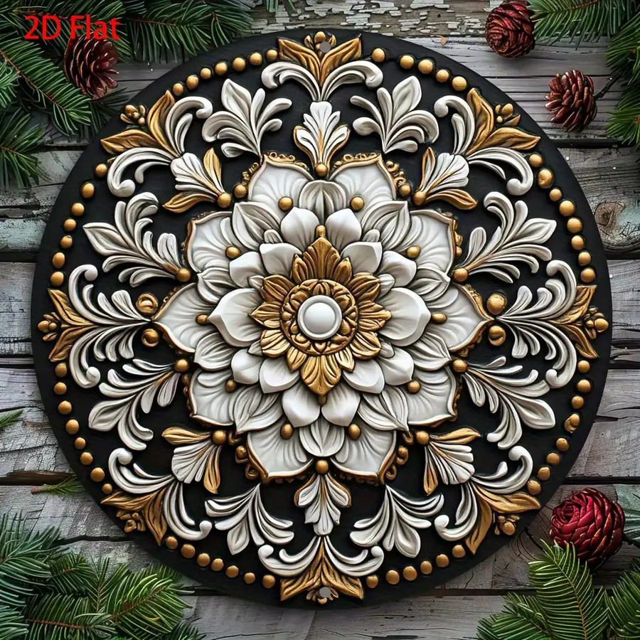 Potdemiel Vintage-Mandala-Wanddekoration aus Metall mit floralem Blumenmuster in Schwarz und Gold, B/H: 20,3 x 20,3 cm - Bild 3