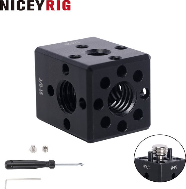 NICEYRIG Mini Cube Erweiterungshalterung in Schwarz mit 3/8 und 1/4 Arri-Positionierungsschraubgewindebohrungen für LED-Leuchten und Mikrofone - Bild 1